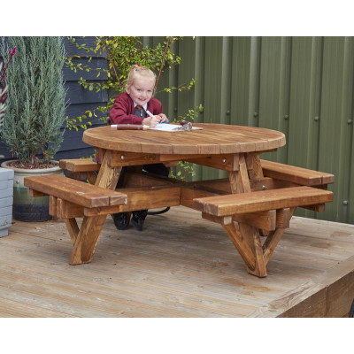 Banc de pique-nique en bois rond pour 8 enfants