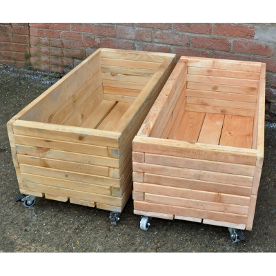 Grandes jardinières en bois à roulettes (2 pièces)